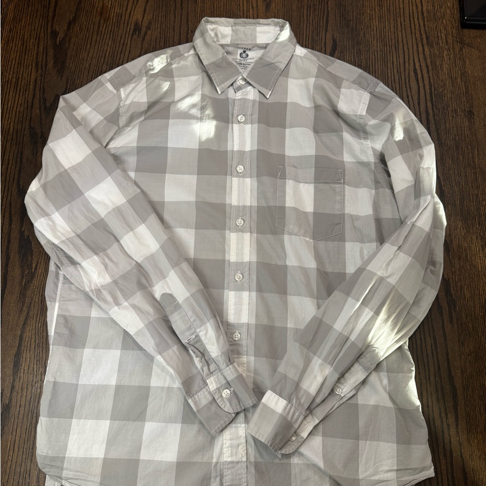 J. Crew Men's Blue and White Plaid Button Down Shirt